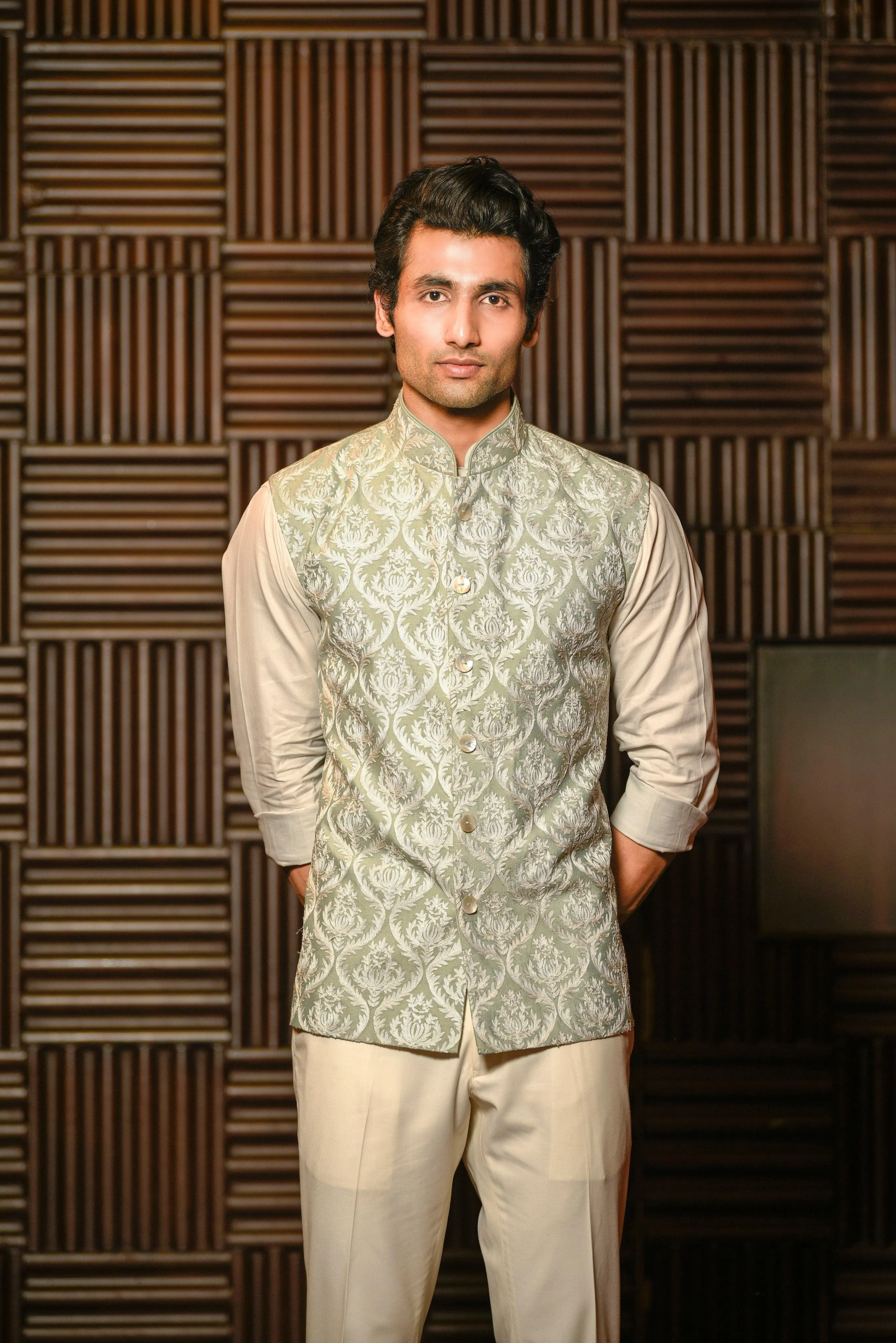 Pastel green Nehru waistcoat