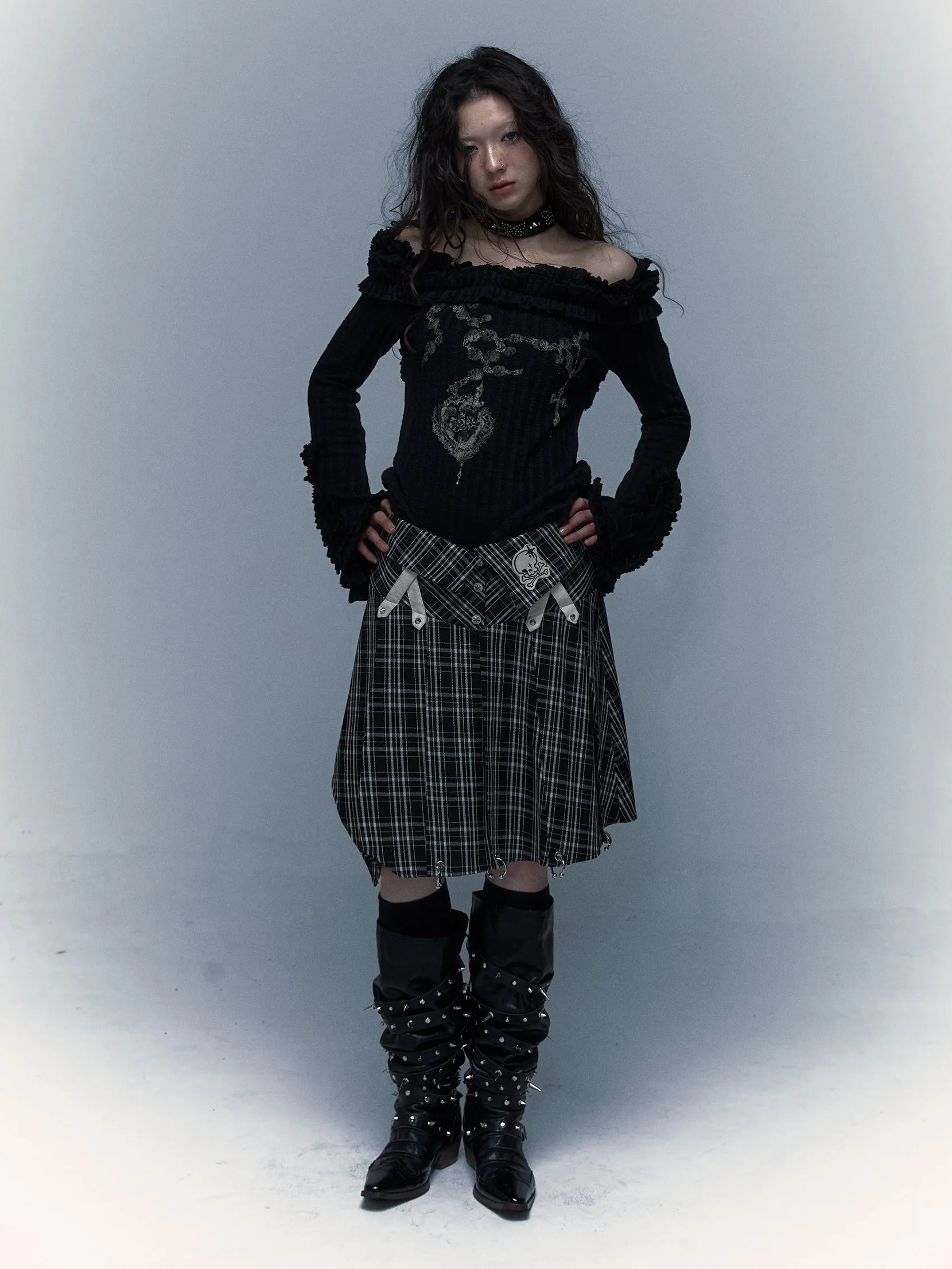 Plaid Irregular Pleated Skirt