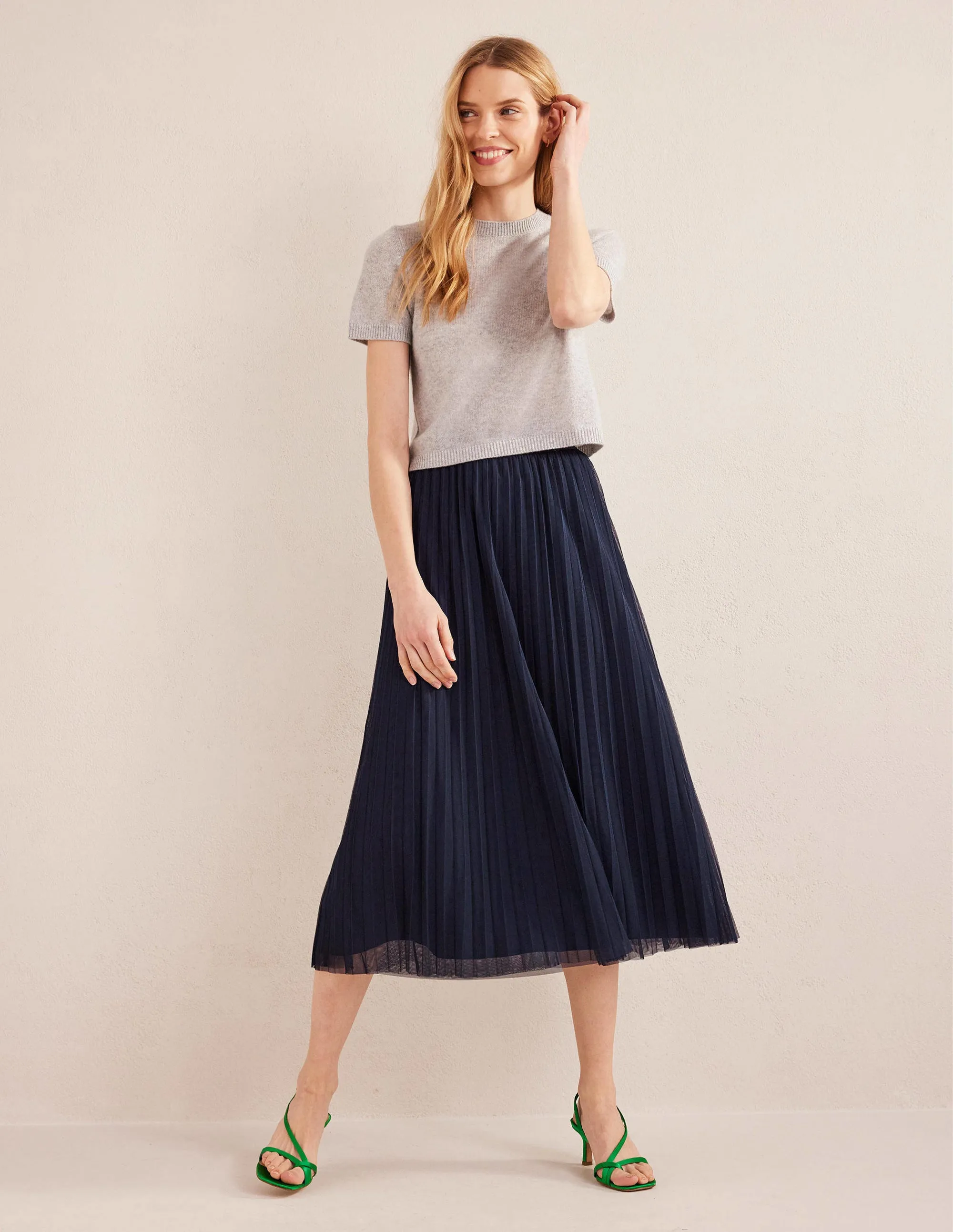 Pleated Tulle Skirt-Navy
