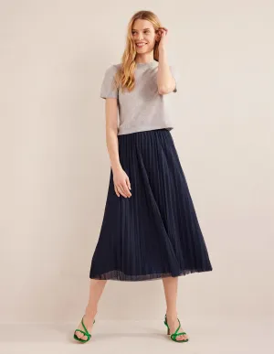 Pleated Tulle Skirt-Navy