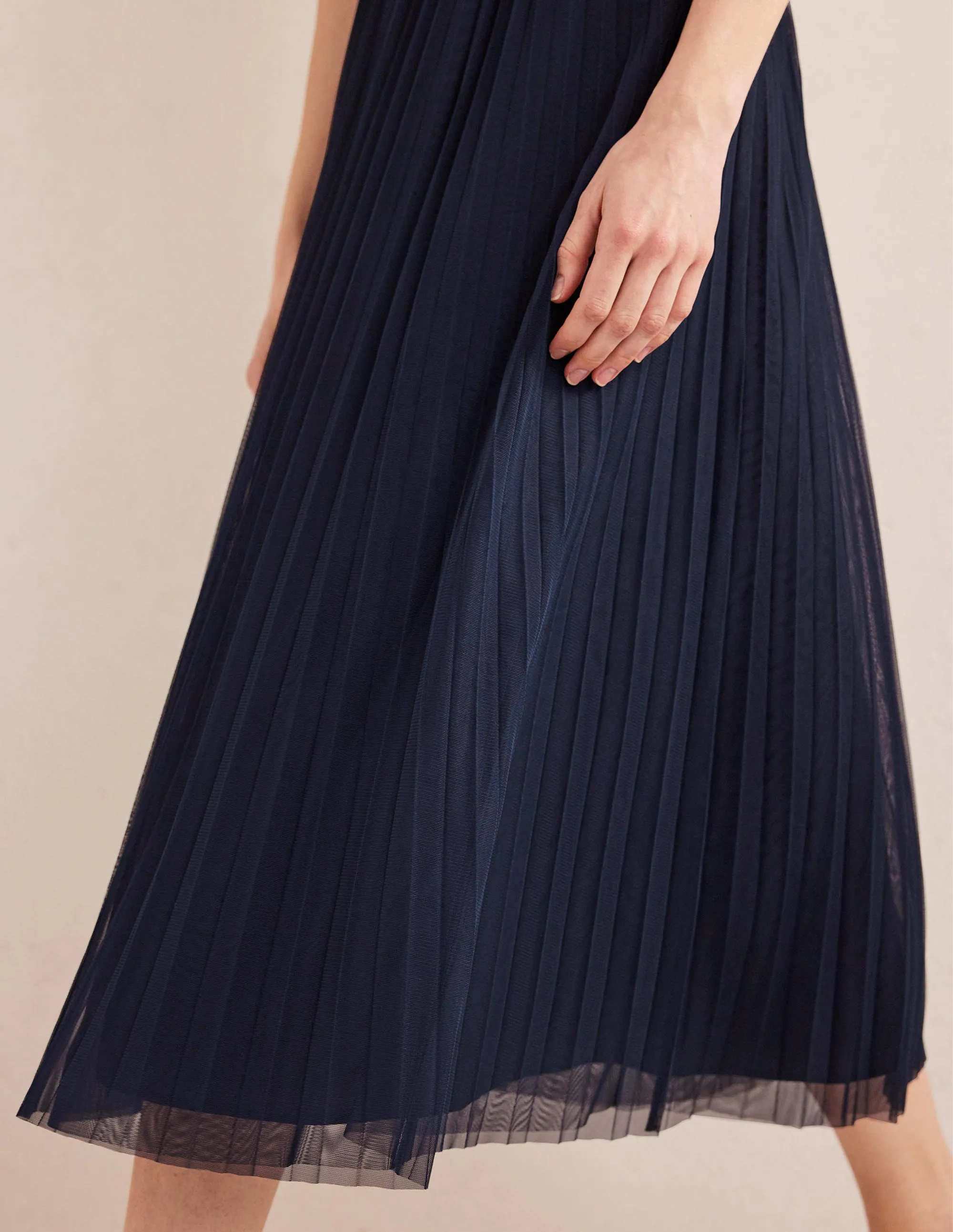 Pleated Tulle Skirt-Navy