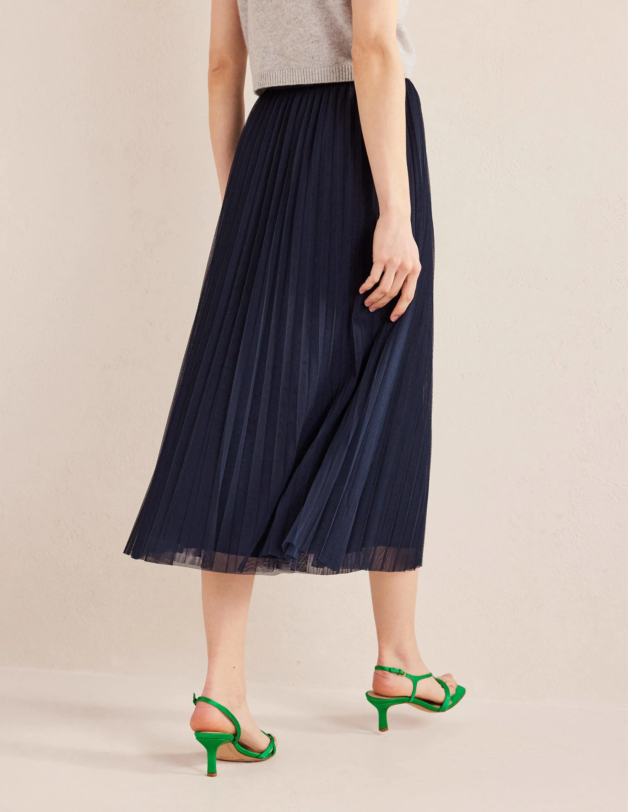 Pleated Tulle Skirt-Navy