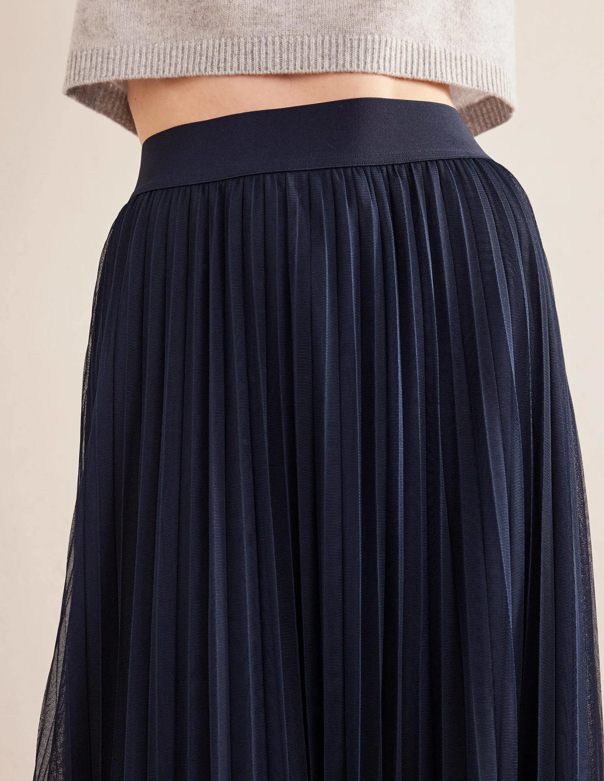 Pleated Tulle Skirt-Navy