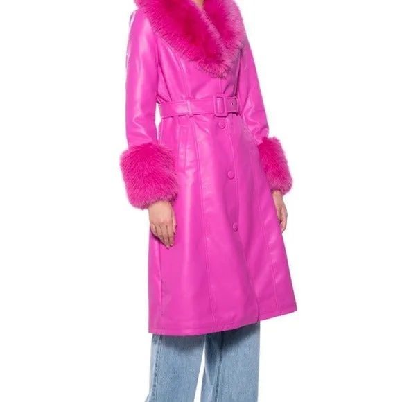 Stasia Land: Faux Fur Pink Vegan Leather Coat L
