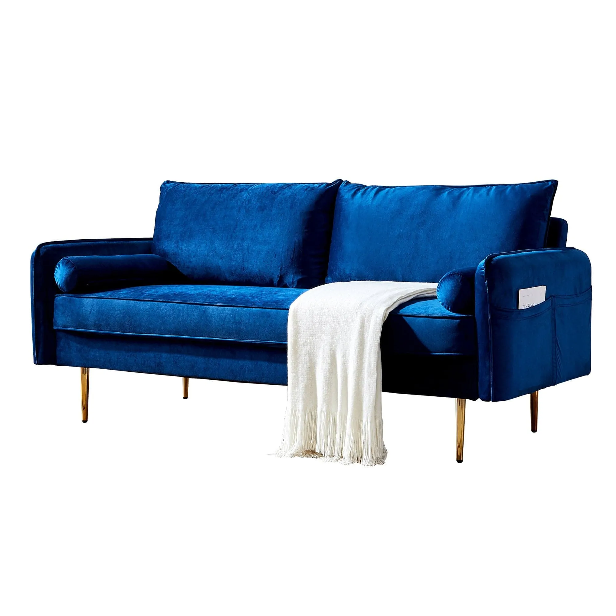 TFC&H Co. Velvet Fabric Sofa w/ Pocket - 71‘’Blue- Ships from The US