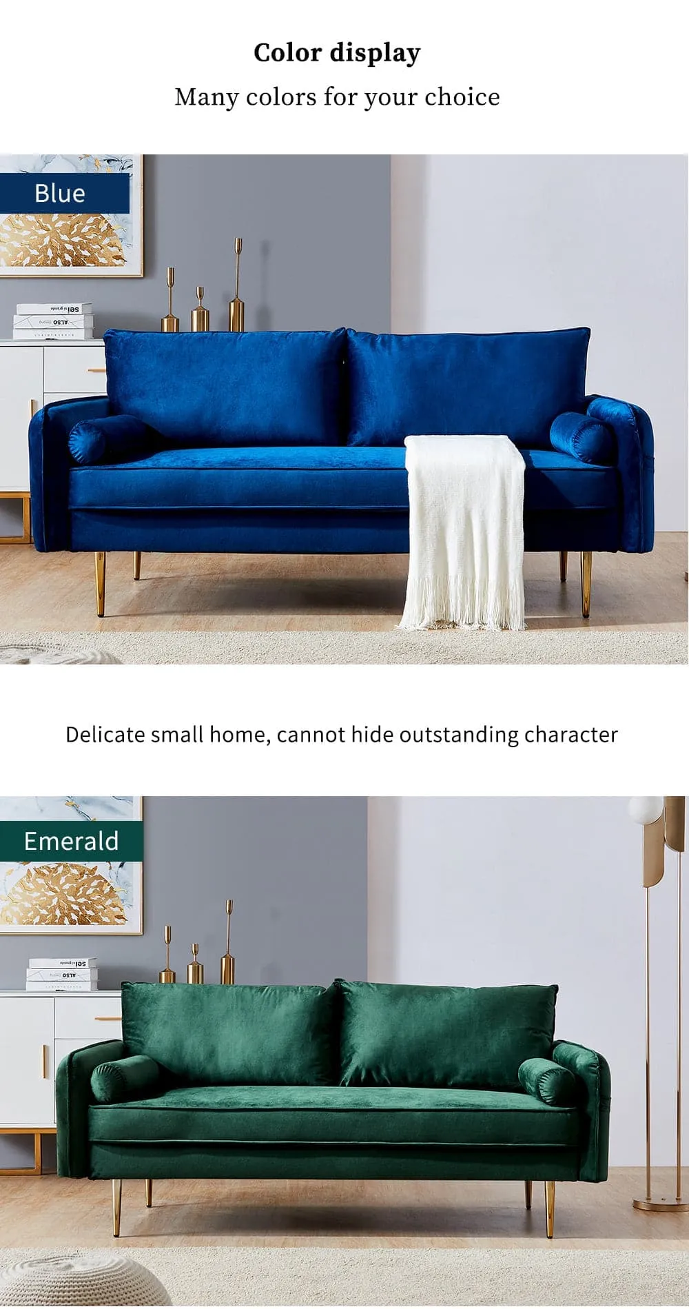 TFC&H Co. Velvet Fabric Sofa w/ Pocket - 71‘’Blue- Ships from The US