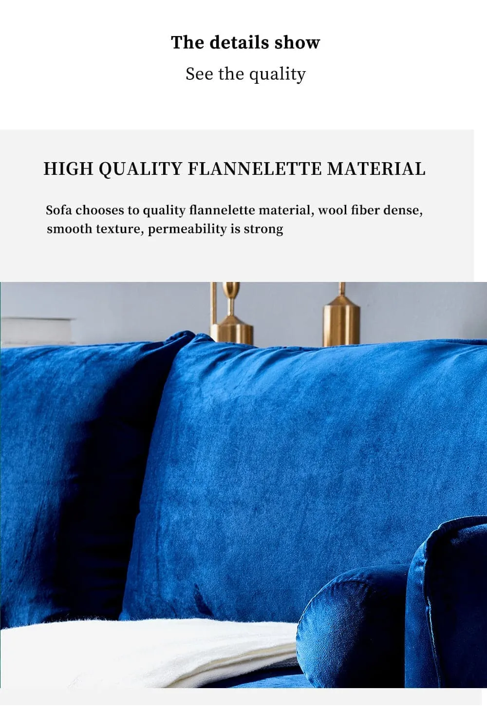 TFC&H Co. Velvet Fabric Sofa w/ Pocket - 71‘’Blue- Ships from The US