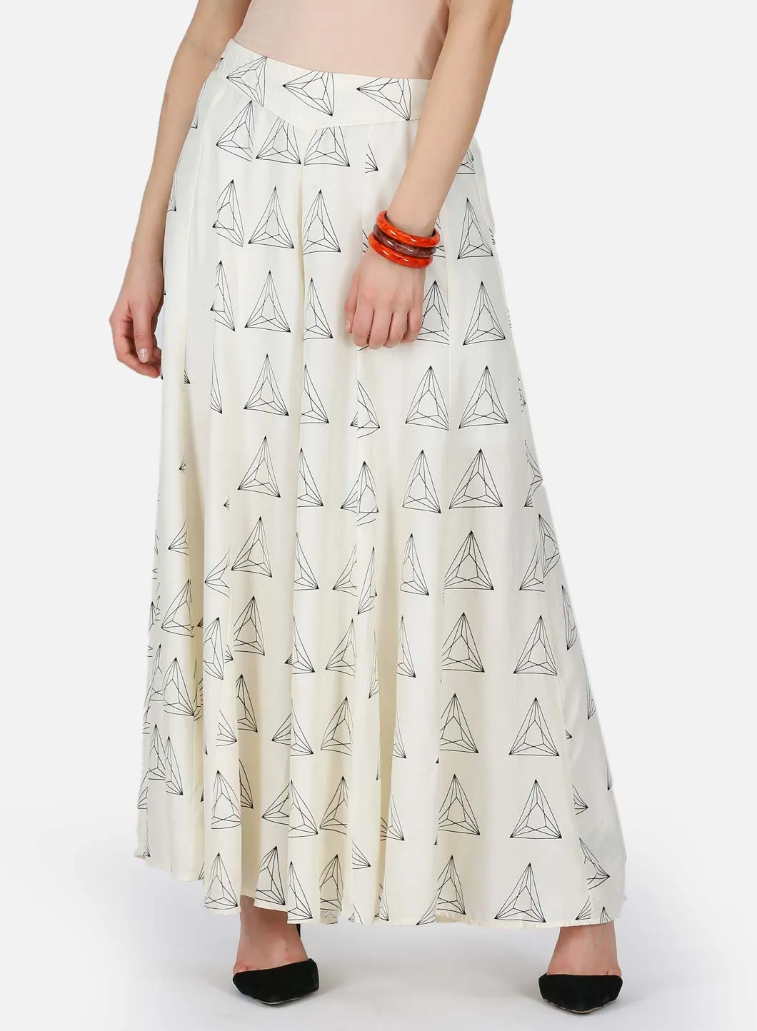 White Triangular Print Culottes