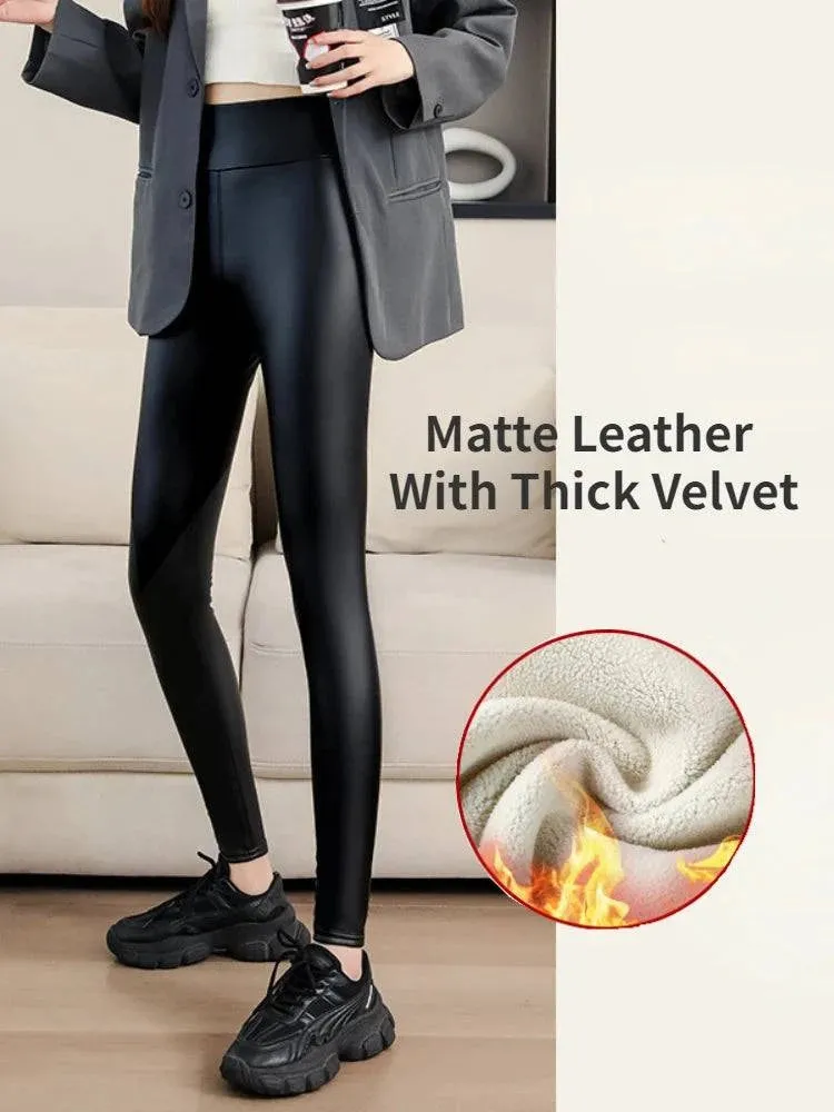 Winter High Waist Faux Leather Leggings for Women - Stay Warm and Stylish