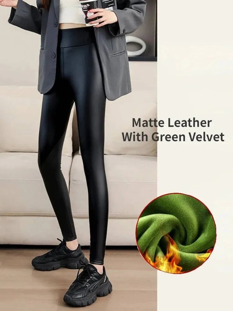 Winter High Waist Faux Leather Leggings for Women - Stay Warm and Stylish