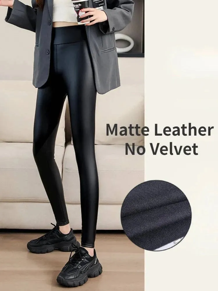 Winter High Waist Faux Leather Leggings for Women - Stay Warm and Stylish