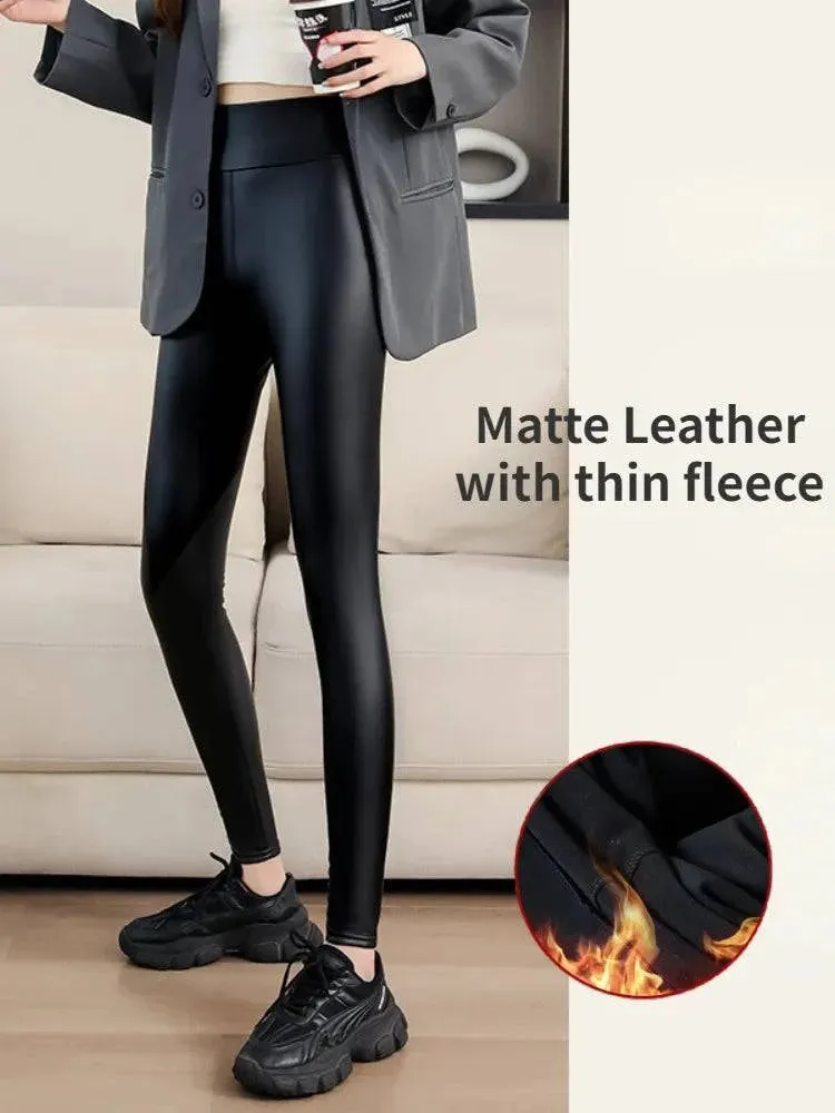 Winter High Waist Faux Leather Leggings for Women - Stay Warm and Stylish