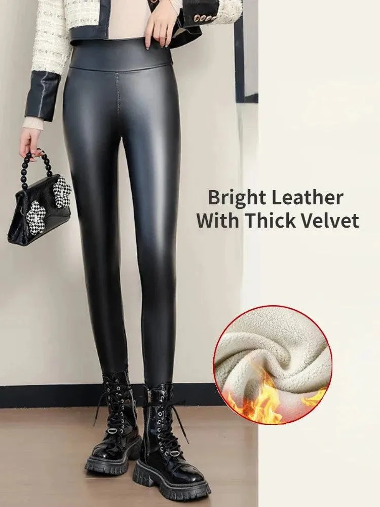 Winter High Waist Faux Leather Leggings for Women - Stay Warm and Stylish
