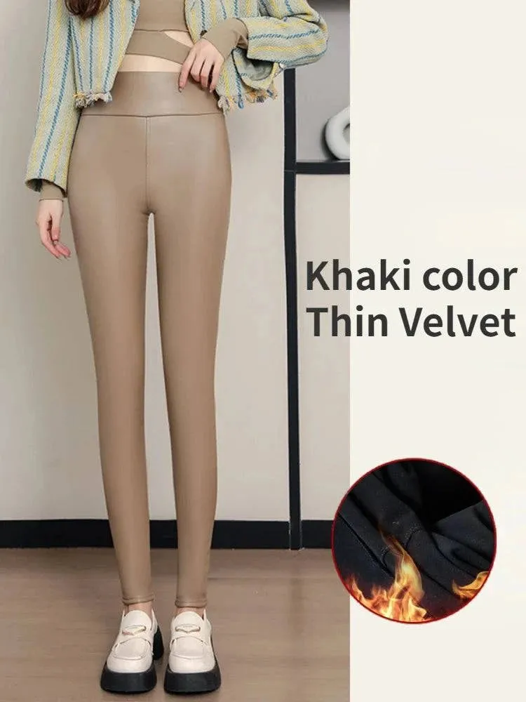 Winter High Waist Faux Leather Leggings for Women - Stay Warm and Stylish