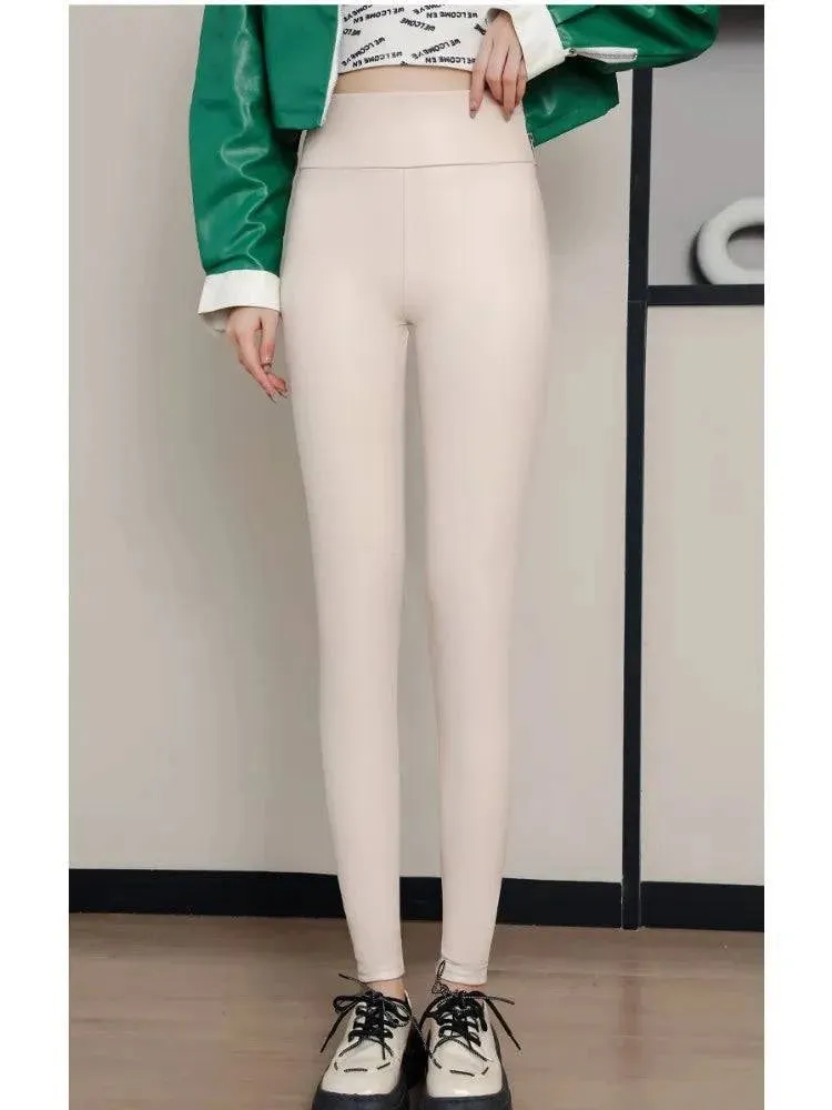 Winter High Waist Faux Leather Leggings for Women - Stay Warm and Stylish