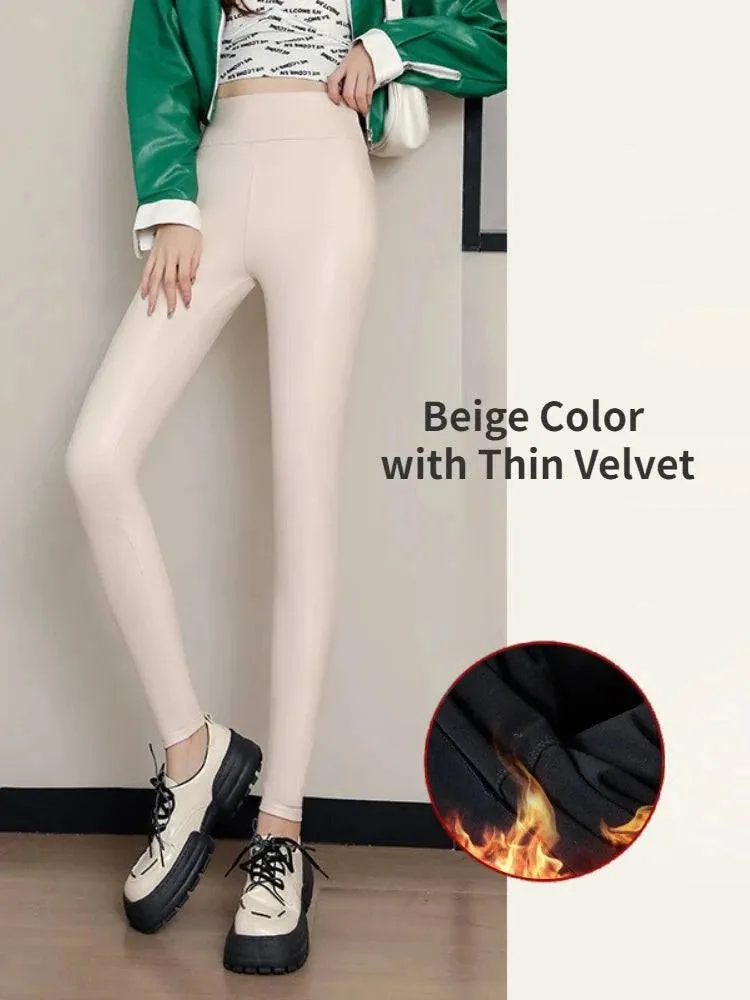 Winter High Waist Faux Leather Leggings for Women - Stay Warm and Stylish