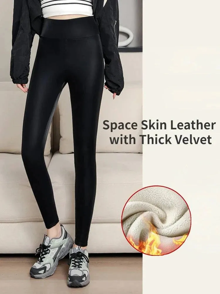 Winter High Waist Faux Leather Leggings for Women - Stay Warm and Stylish