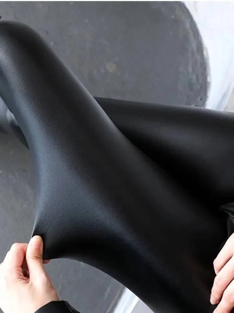 Winter High Waist Faux Leather Leggings for Women - Stay Warm and Stylish