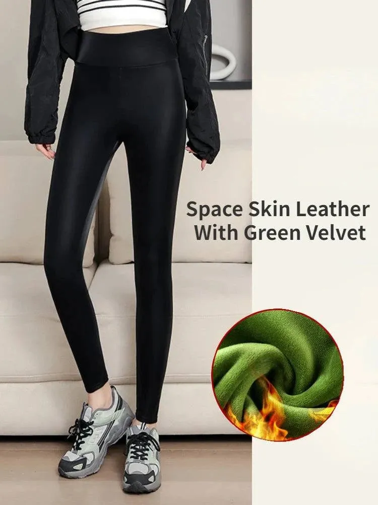 Winter High Waist Faux Leather Leggings for Women - Stay Warm and Stylish