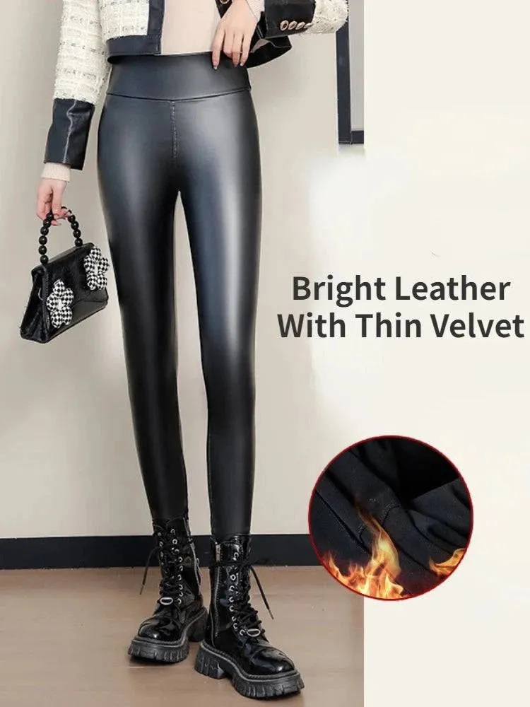 Winter High Waist Faux Leather Leggings for Women - Stay Warm and Stylish