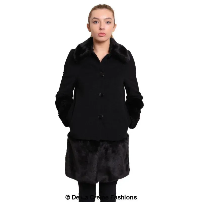 Women’s Faux Fur Trim Wool Mix Coat