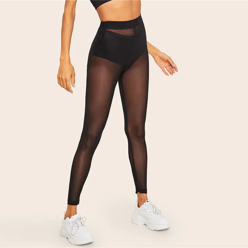 Women's Mesh Mid-Waist Fitness Leggings