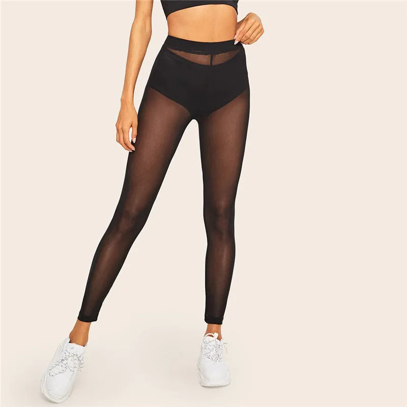 Women's Mesh Mid-Waist Fitness Leggings
