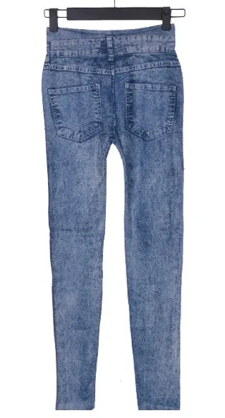 Women's Spring/Autumn Elastic Mid-Waist Slim Imitation Jeans Leggins