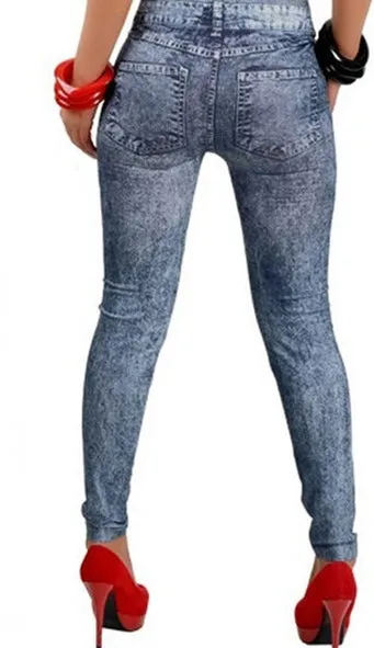 Women's Spring/Autumn Elastic Mid-Waist Slim Imitation Jeans Leggins