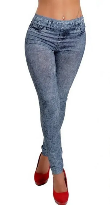 Women's Spring/Autumn Elastic Mid-Waist Slim Imitation Jeans Leggins