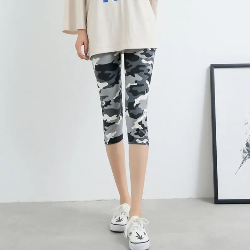 Women's Summer Polyester High-Waist Crop Leggings With Print