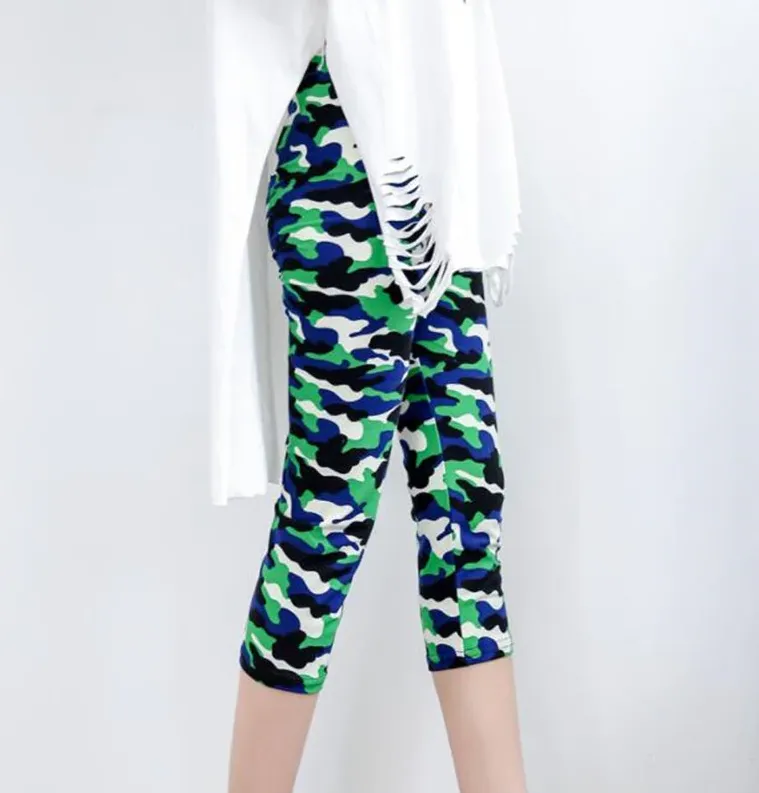 Women's Summer Polyester High-Waist Crop Leggings With Print