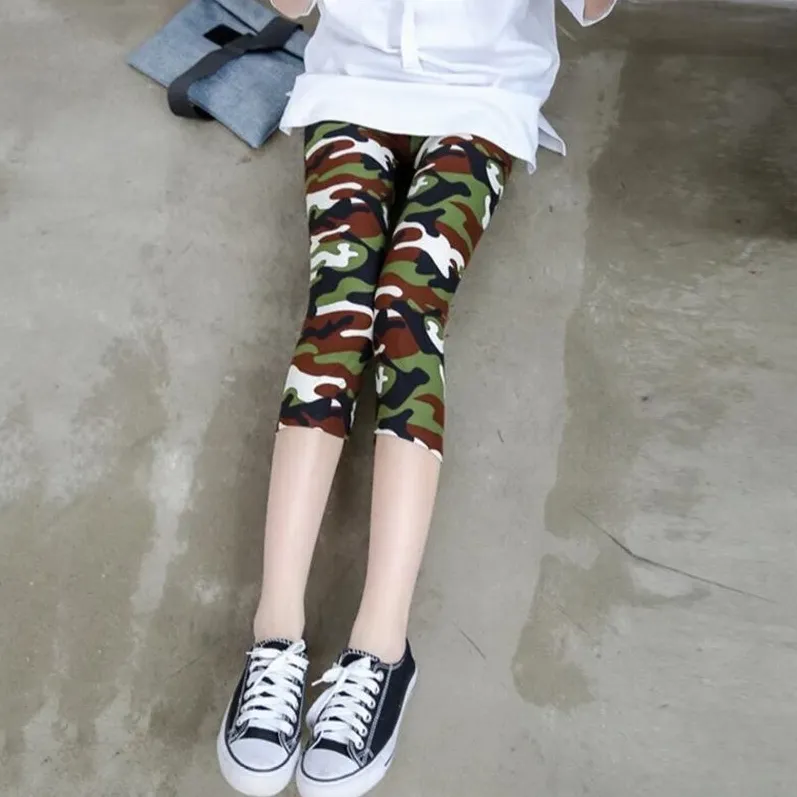 Women's Summer Polyester High-Waist Crop Leggings With Print