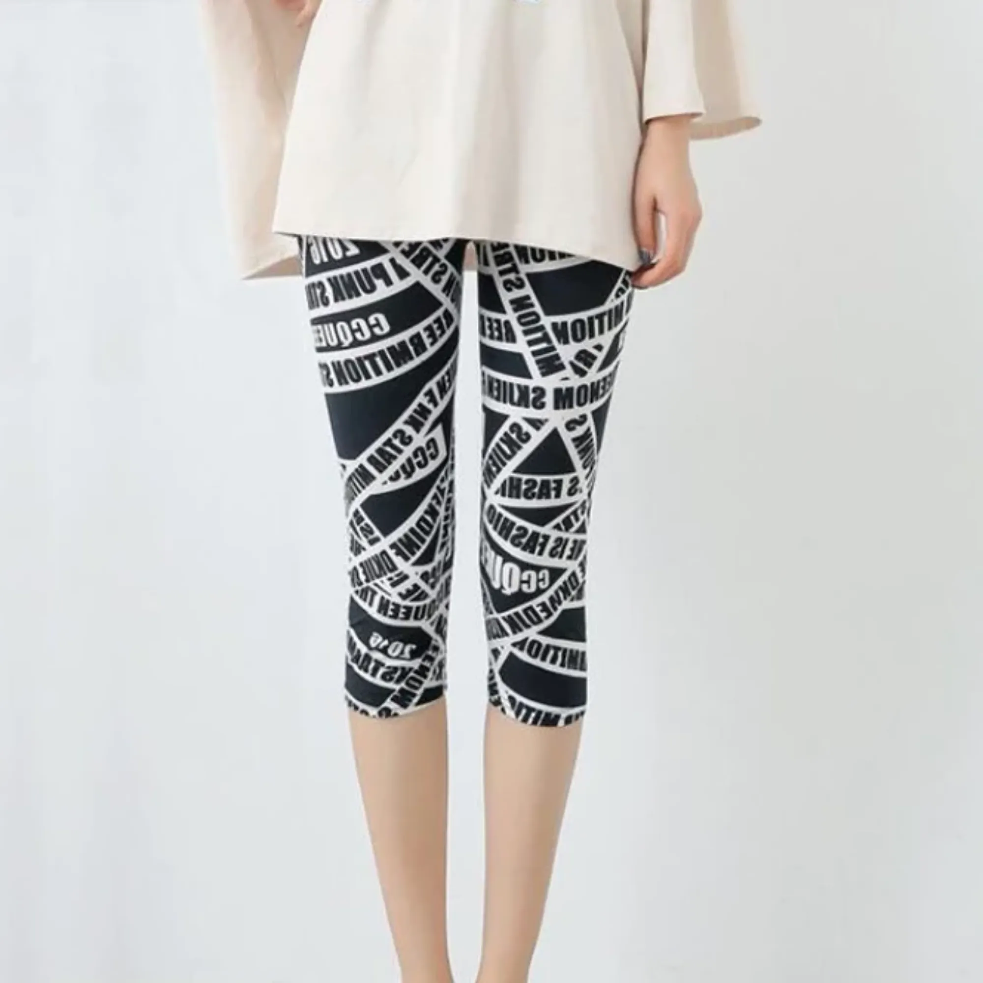 Women's Summer Polyester High-Waist Crop Leggings With Print