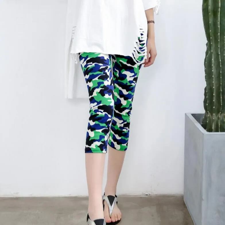 Women's Summer Polyester High-Waist Crop Leggings With Print